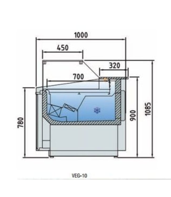 Koeltoonbank | VEG-10 | taart, gebak en vlees producten | (B)200,5x(D)100x(H)90/108,5cm | diverse opties