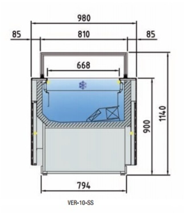 Koeltoonbank | VER-10 | taart, gebak en vlees producten | (B)128,5x(D)98x(H)90/114cm | diverse opties