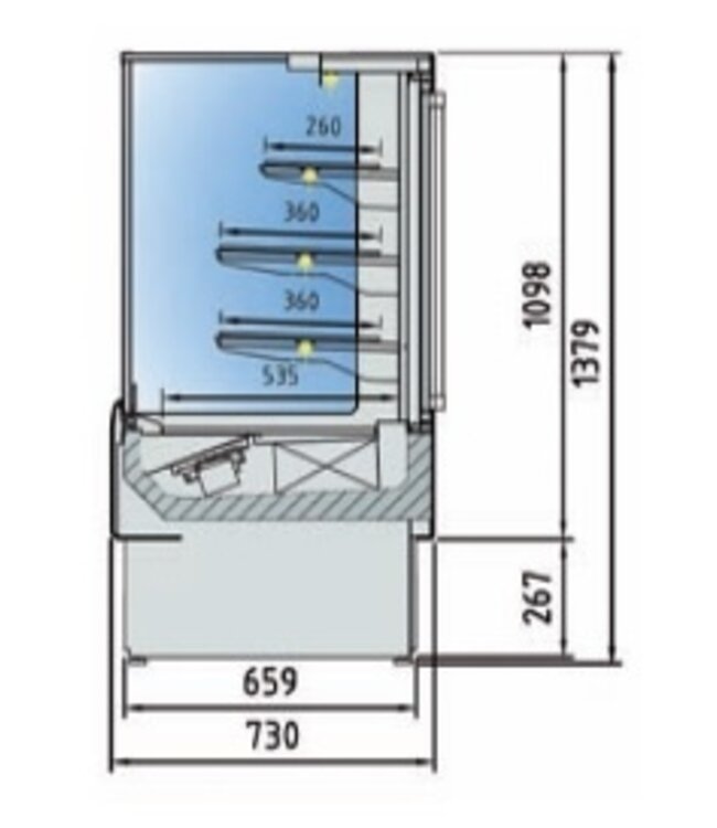 Koeltoonbank | VV-R | taart, gebak en zuivel producten | (B)130x(D)73x(H)109,8/137,9cm | recht glas | diverse opties