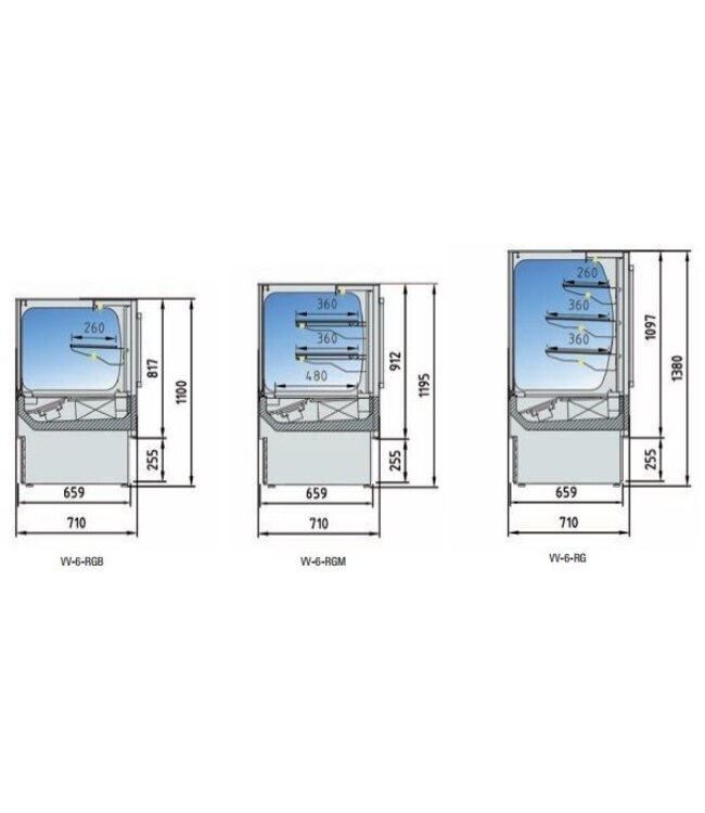Koeltoonbank | VV-RG | taart, gebak en zuivel producten | (B)95x(D)71x(H)110/119,5/138cm | diverse opties