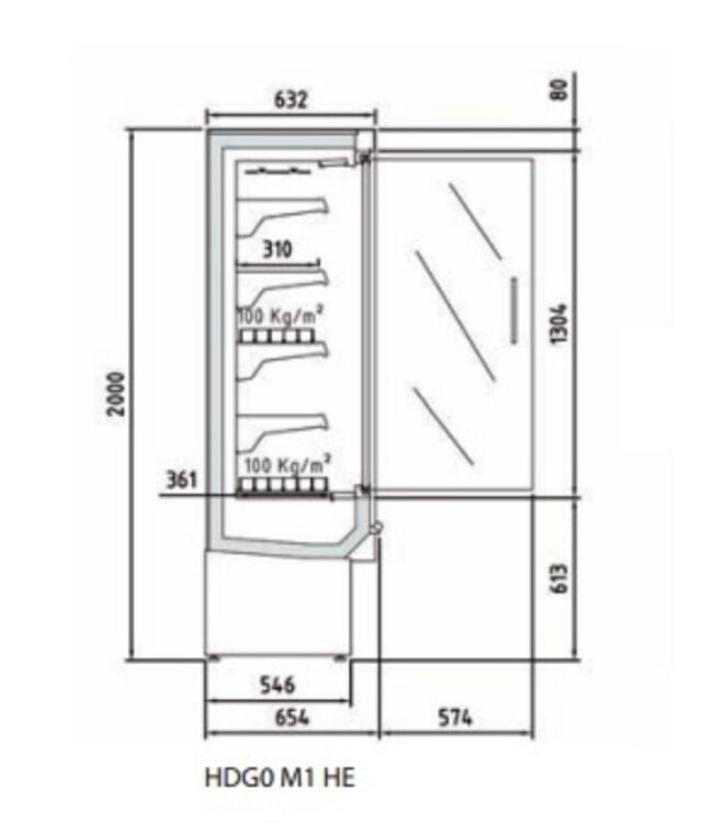 Wandkoeling HDG0 09 M1 | Fruit, vlees- en zuivel producten | (B)99,8x(D)65,4x(H)200cm | Diverse opties