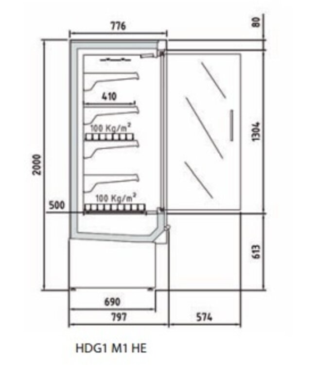 Wandkoeling HDG1 09 M1 | Fruit, vlees- en zuivel producten | (B)99,8x(D)79,7x(H)200cm | Diverse opties