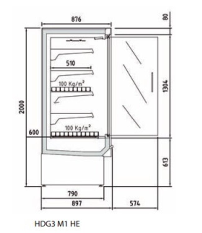 Wandkoeling HDG3 12 M1 | Fruit, vlees- en zuivel producten | (B)131x(D)89,7x(H)200cm | Diverse opties