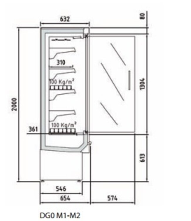 Wandkoeling DG0 18 M1 | Fruit, vlees- en zuivel producten | (B)193,5x(D)65,4x(H)200cm | Diverse opties