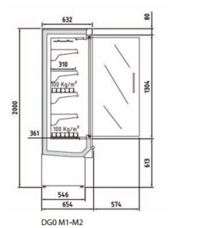 Wandkoeling DG0 31 M1 | Fruit, vlees- en zuivel producten | (B)318,5x(D)65,4x(H)200cm | Diverse opties