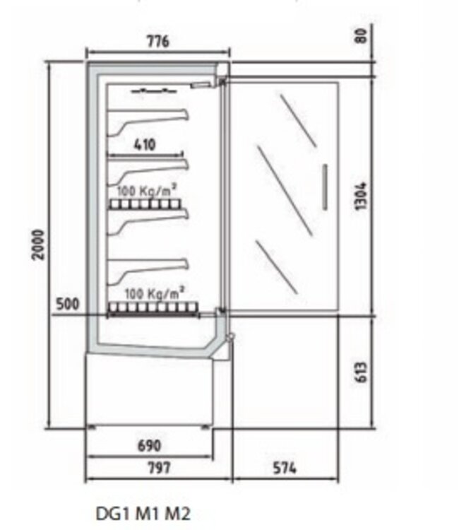Wandkoeling DG1 15 M1 | Fruit, vlees- en zuivel producten | (B)162,3x(D)79,7x(H)200cm | Diverse opties