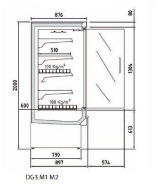 Wandkoeling DG3 06 M1 | Fruit, vlees- en zuivel producten | (B)68,5x(D)89,7x(H)200cm | Diverse opties