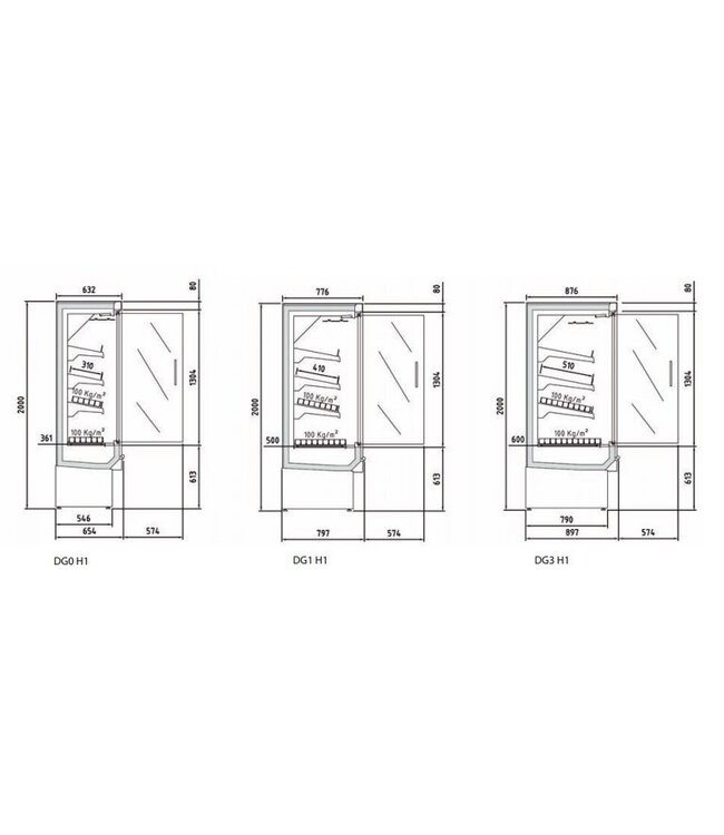 Wandkoeling DG0 25 H1 | Fruit, vlees- en zuivel producten | (B)256x(D)65,4x(H)200cm | Diverse opties