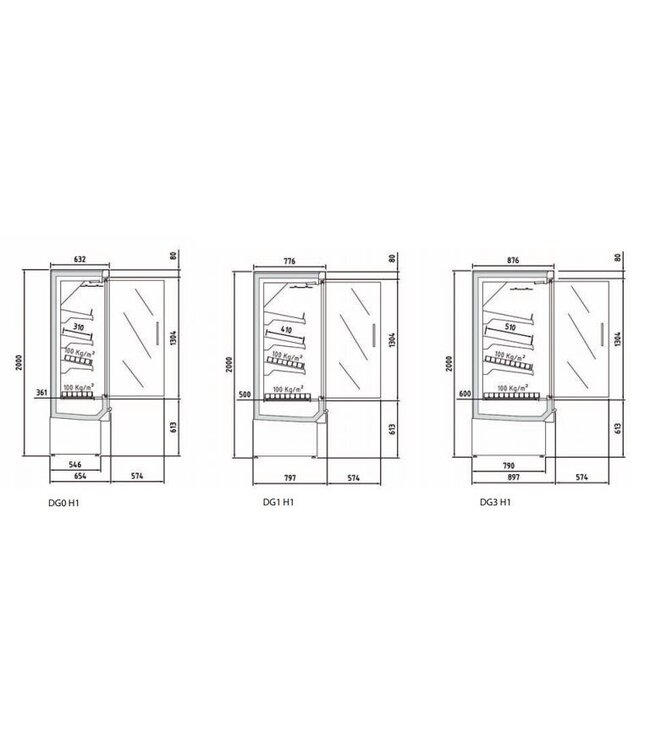 Wandkoeling DG0 31 H1 | Fruit, vlees- en zuivel producten | (B)318,5x(D)65,4x(H)200cm | Diverse opties
