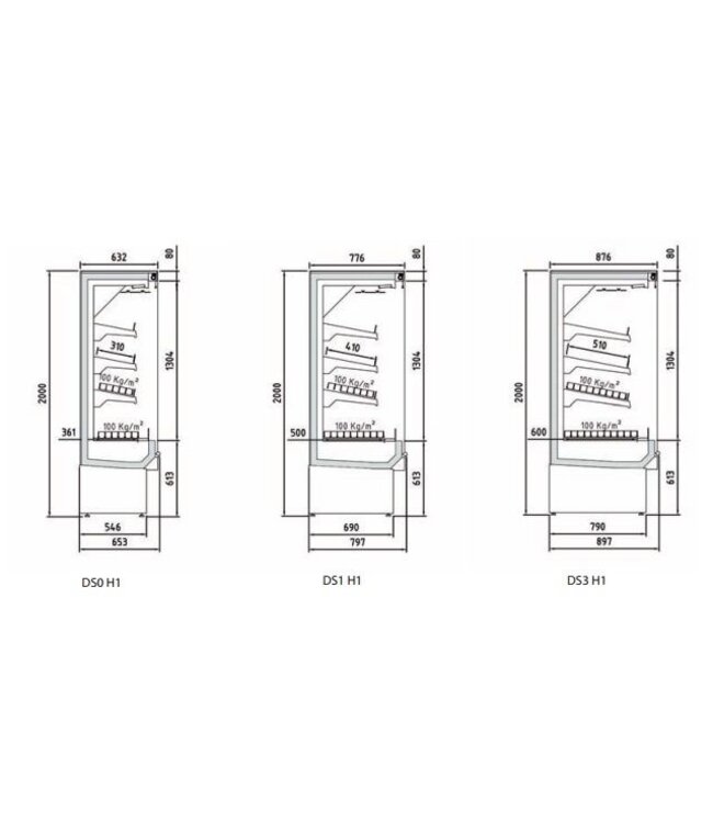 Wandkoeling DS0 15 H1 | Fruit, vlees- en zuivel producten | zonder deuren | (B)162,3x(D)65,3x(H)200cm | Diverse opties