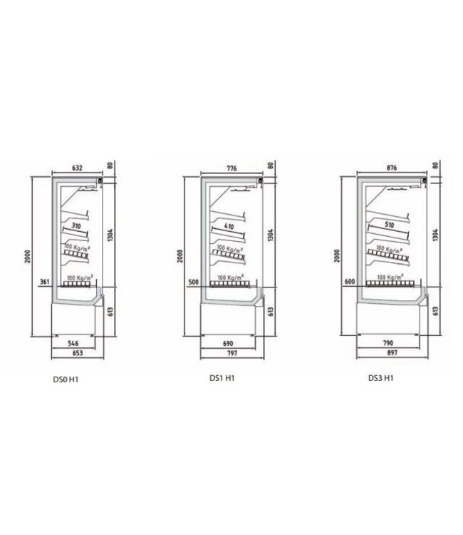 Wandkoeling DS0 31 H1 | Fruit, vlees- en zuivel producten | zonder deuren | (B)318,5x(D)65,3x(H)200cm | Diverse opties