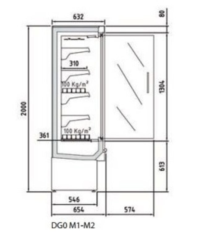 Wandkoeling DG0 06 I M1 | Fruit, vlees- en zuivel producten | (B)68,5x(D)65,4x(H)200cm | Diverse opties