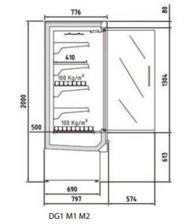 Wandkoeling DG1 09 I M1 | Fruit, vlees- en zuivel producten | (B)99,8x(D)79,7x(H)200cm | Diverse opties