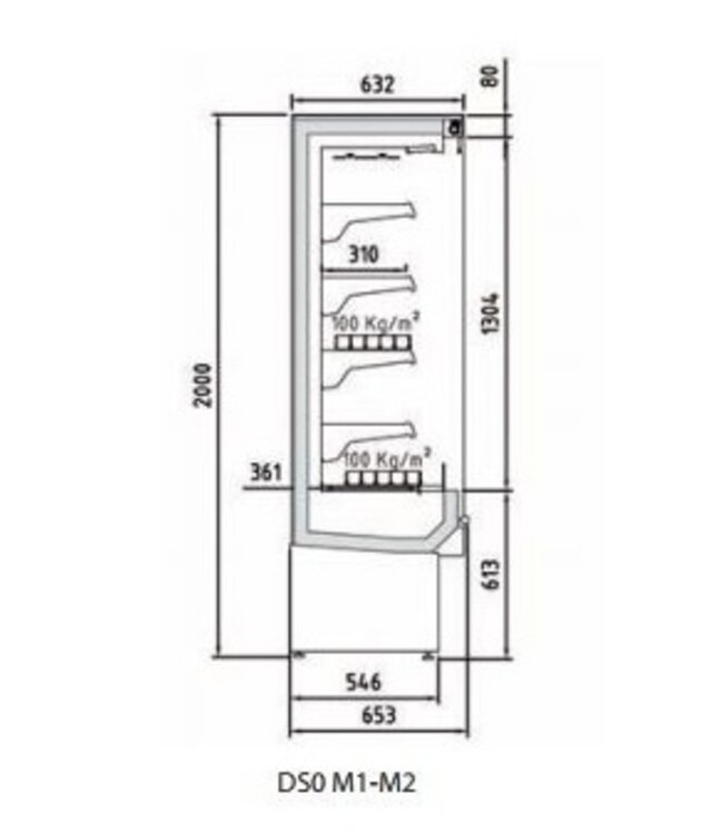Wandkoeling DS0 06 I M1 | Fruit, vlees- en zuivel producten | Zonder deuren | (B)68,5x(D)65,3x(H)200cm | Diverse opties