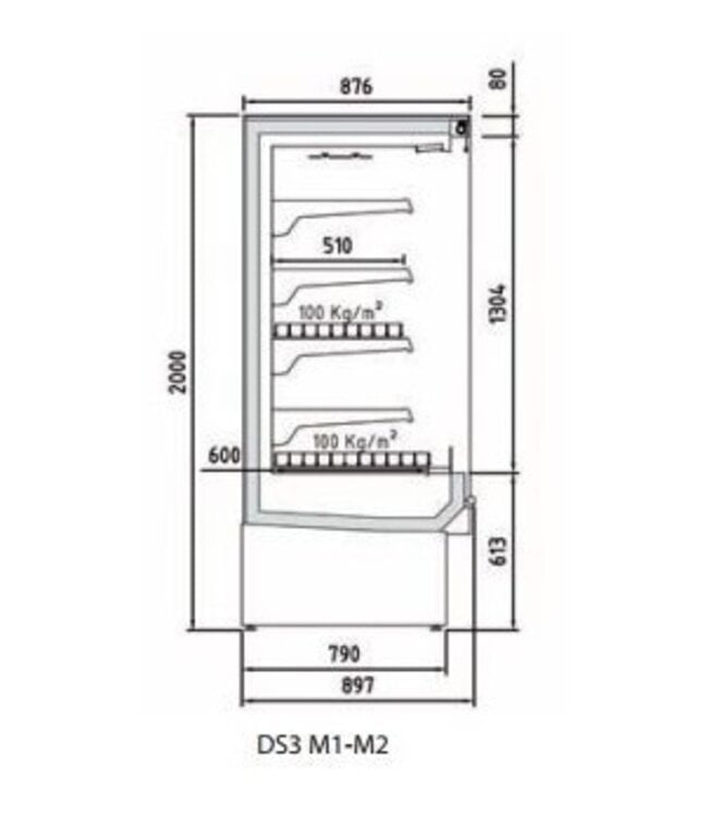 Wandkoeling DS3 12 I M1 | Fruit, vlees- en zuivel producten | Zonder deuren | (B)131x(D)89,7x(H)200cm | Diverse opties