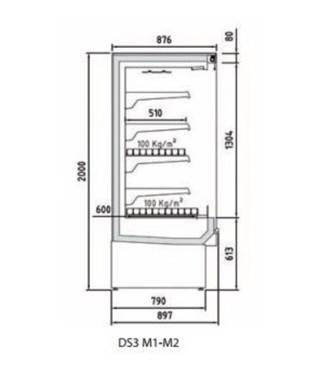 Wandkoeling DS3 18 I M1 | Fruit, vlees- en zuivel producten | Zonder deuren | (B)193,5x(D)89,7x(H)200cm | Diverse opties