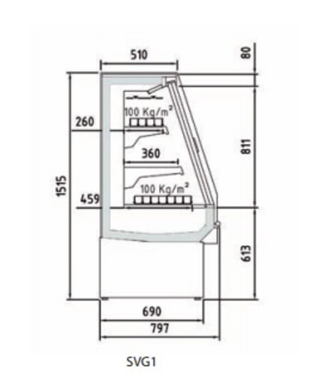 Wandkoeling | SVG1 09 M1 | Fruit, vlees- en zuivel producten | zonder deuren | (B)99,8x(D)79,7x(H)151,5cm | Diverse opties