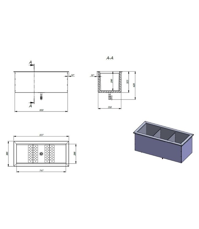 Ice chest drop-in (B)800x(D)350x(H)323mm - 61L inhoud