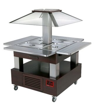 Diamond Bain-marie buffet eiland | 4x 1/1GN | wengé hout | gemotoriseerde koepel | (B)104x(D)143,5x(H)154cm