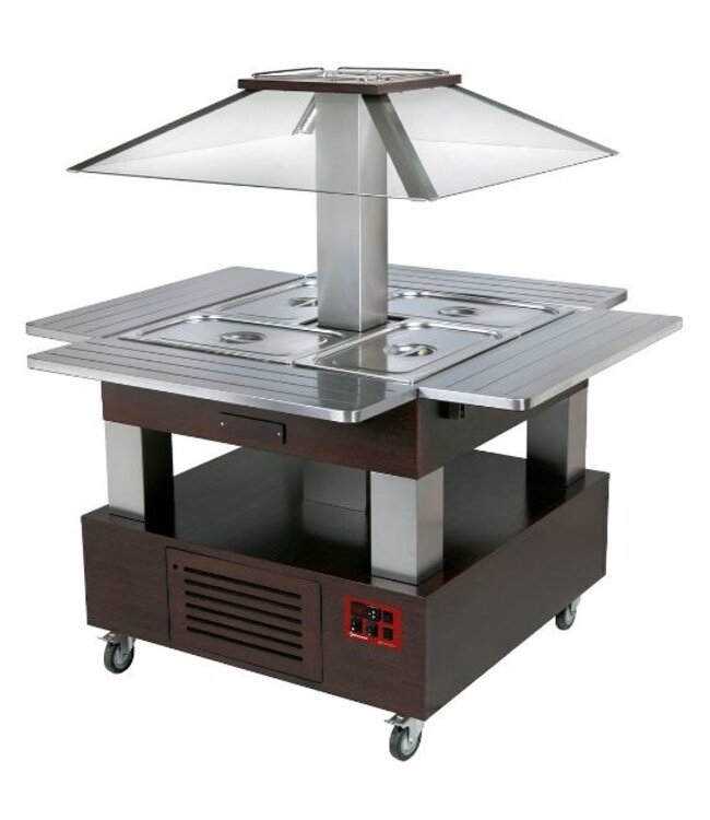 Bain-marie buffet eiland | 4x 1/1GN | wengé hout | gemotoriseerde koepel | (B)104x(D)143,5x(H)154cm