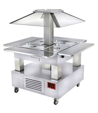 Diamond Bain-marie buffet eiland | 4x 1/1GN | wit hout | gemotoriseerde koepel | (B)104x(D)143,5x(H)154cm