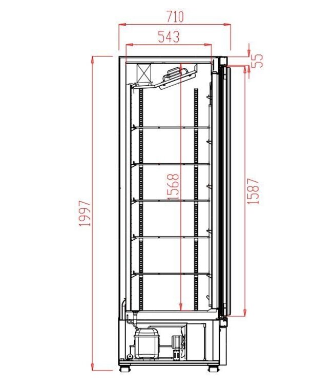 Zwarte vrieskast met 2 glazen deuren | Side-by-side | 1000L | (H)199,7x125,3x71cm