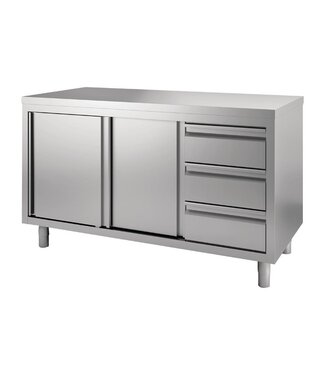 Werktafel RVS met deuren en 3 lades - gelast - 88(h)x140x70cm