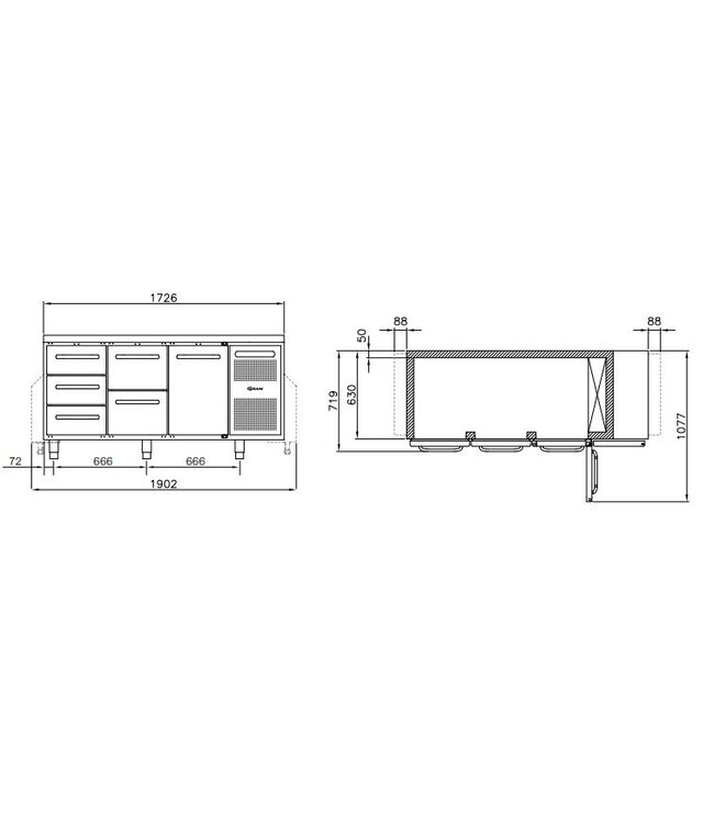 Koelwerkbank Gastro K 1807 CSG A DL/3D/3D L2 - 1/1 GN