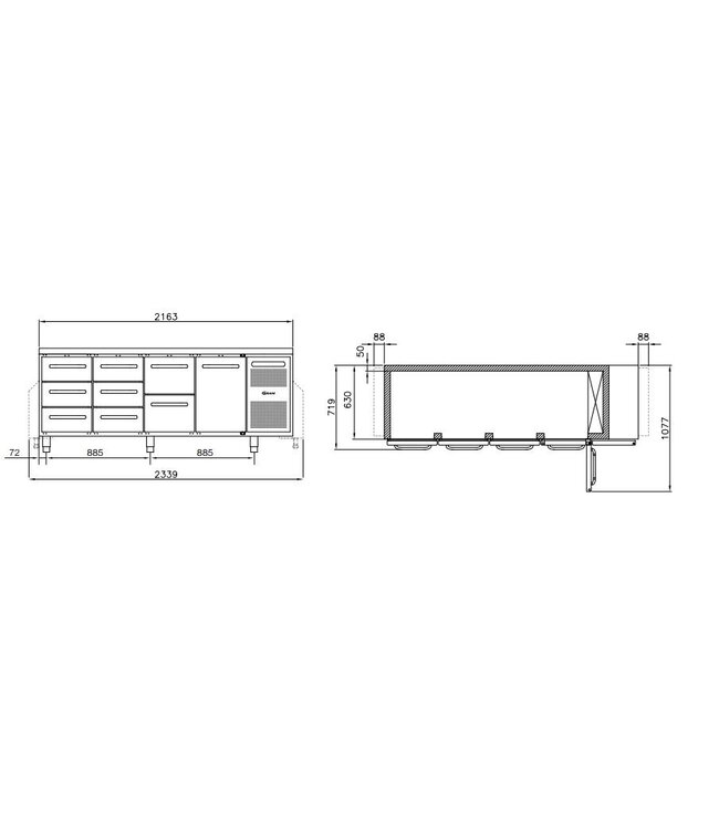 Koelwerkbank Gastro K 2207 CSG A DL/DL/DL/3D L2 - 1/1 GN