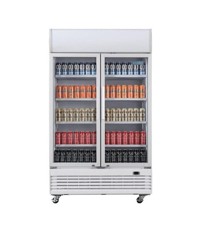 Dubbeldeurs displaykoeling met wielen | Klapdeuren | 950L | (H)203,6x(B)120x(D)73cm