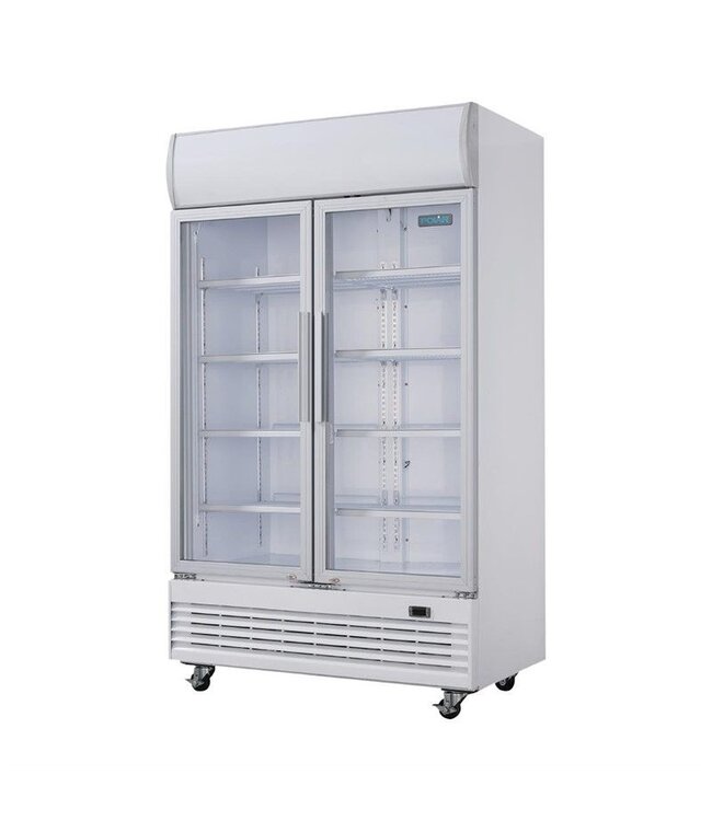Dubbeldeurs displaykoeling met wielen | Klapdeuren | 950L | (H)203,6x(B)120x(D)73cm