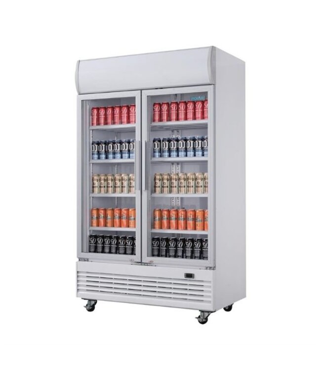 Dubbeldeurs displaykoeling met wielen | Klapdeuren | 950L | (H)203,6x(B)120x(D)73cm