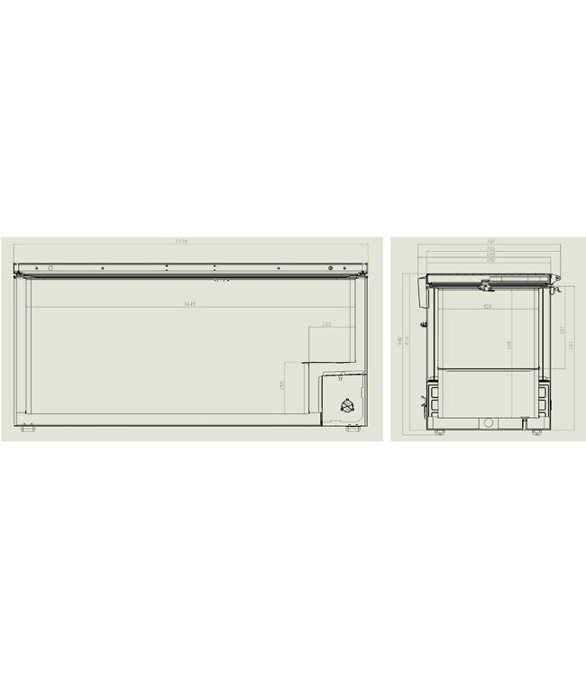 Vrieskist RVS deksel | 572L | (H)84x(B)177,5x(D)74,3cm