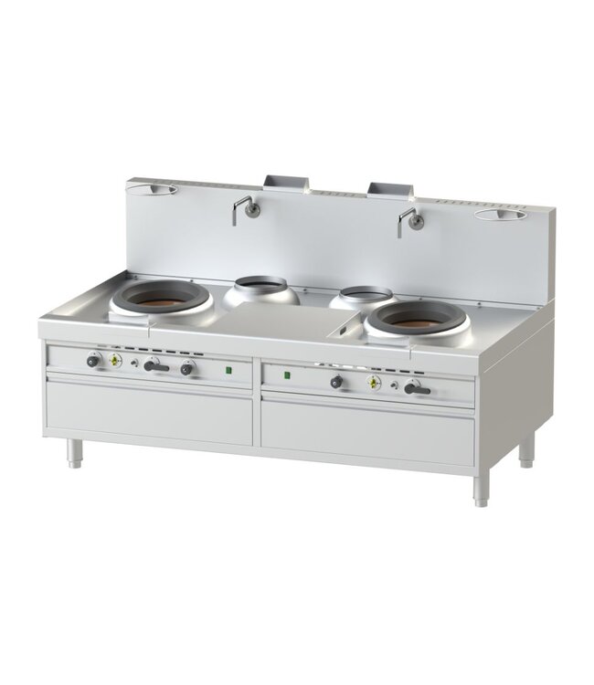 Turbo woktafel | aardgas | 2 branders | 80kW | (H)75/120x(B)220x(D)125cm