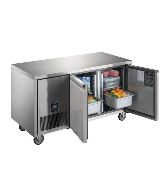 Koelwerkbank | 2 Deurs | Wielen | 267L | (H)85x(B)142x(D)66cm