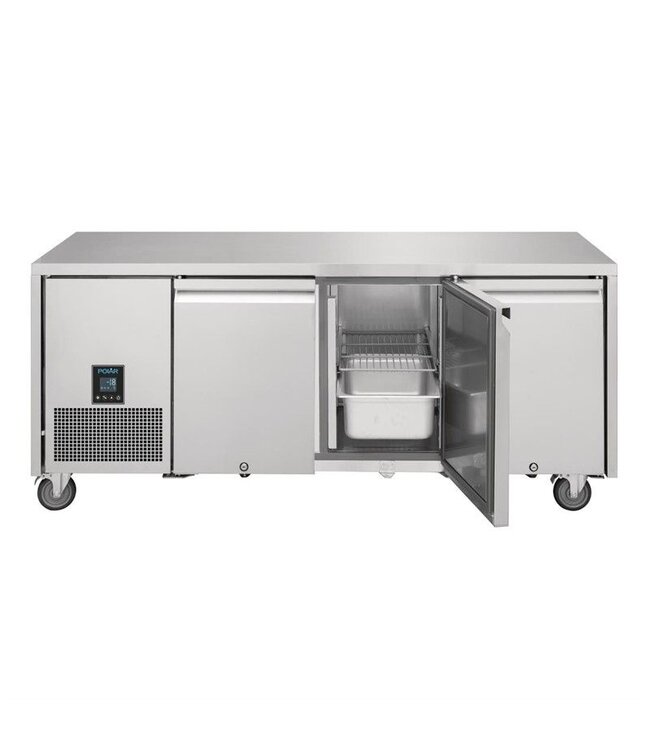 Vrieswerkbank RVS | 3 deurs | Wielen | 420L | (H)85x(B)188,5(D)66