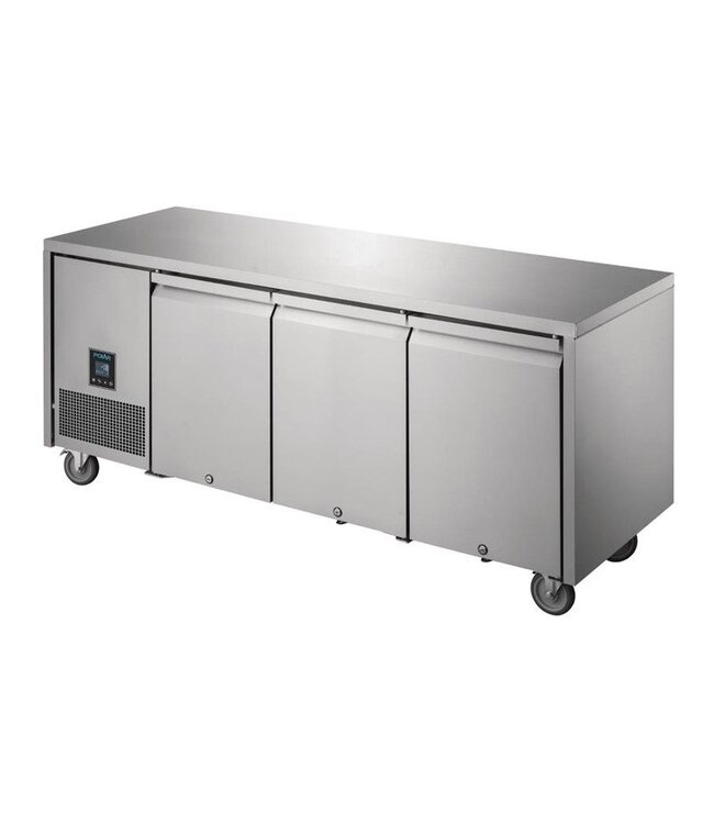 Vrieswerkbank RVS | 3 deurs | Wielen | 420L | (H)85x(B)188,5(D)66