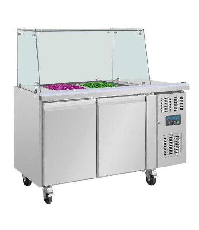 Saladette met glazen vitrine | 2 deurs | 2x 1/1GN | (H)136x(B)136x(D)70cm