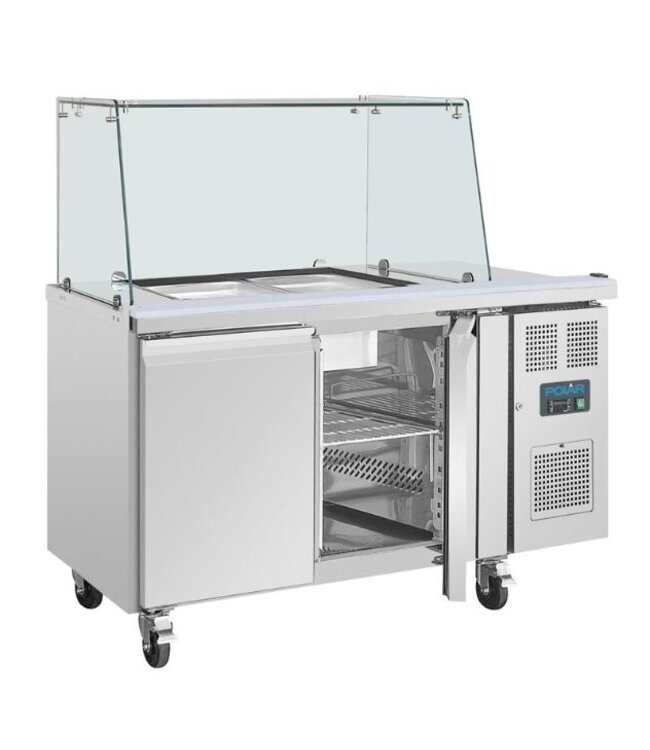 Saladette met glazen vitrine | 2 deurs | 2x 1/1GN | (H)136x(B)136x(D)70cm