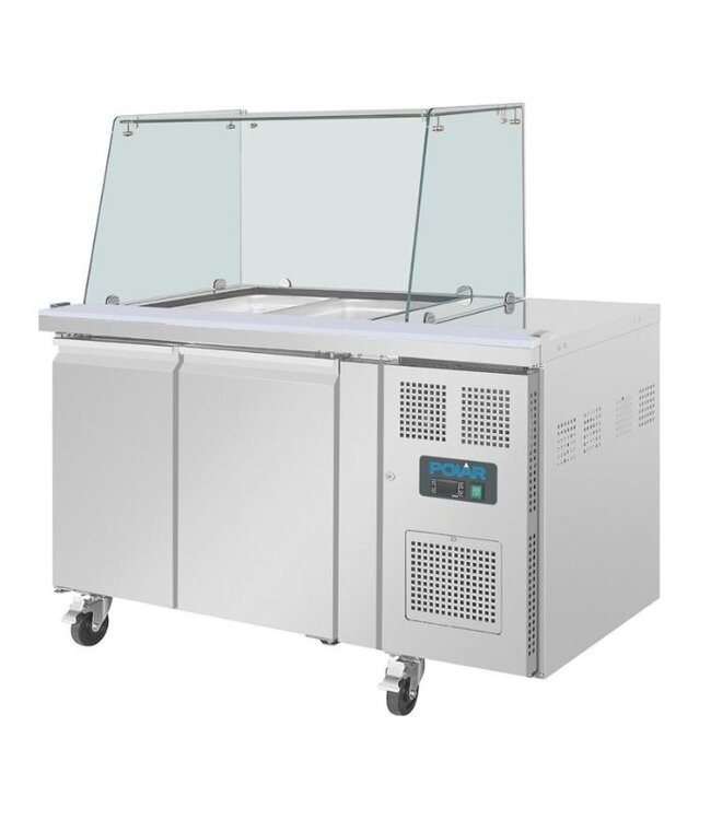 Saladette met glazen vitrine | 2 deurs | 2x 1/1GN | (H)136x(B)136x(D)70cm