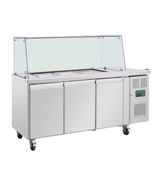 Polar Saladette met glazen vitrine | 3 deurs | 3x 1/1GN | (H)136x(B)179,5x(D)70cm