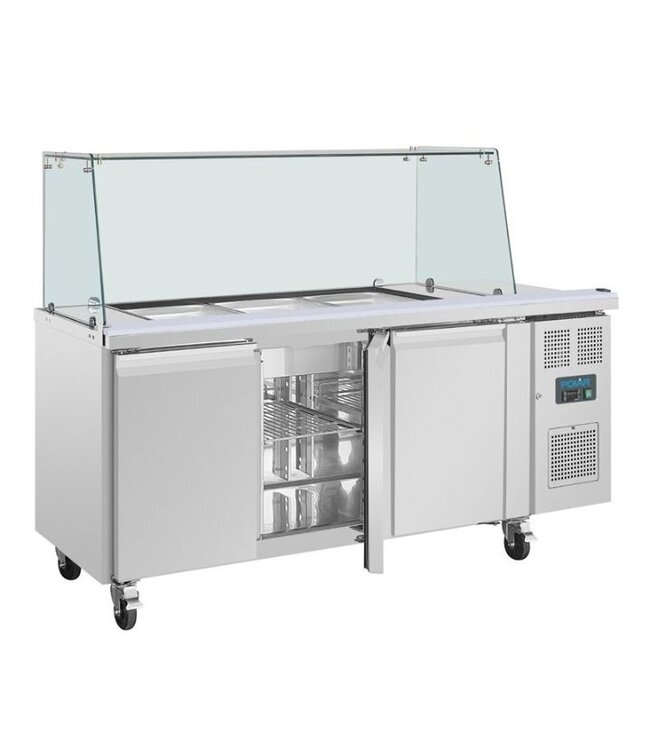 Saladette met glazen vitrine | 3 deurs | 3x 1/1GN | (H)136x(B)179,5x(D)70cm