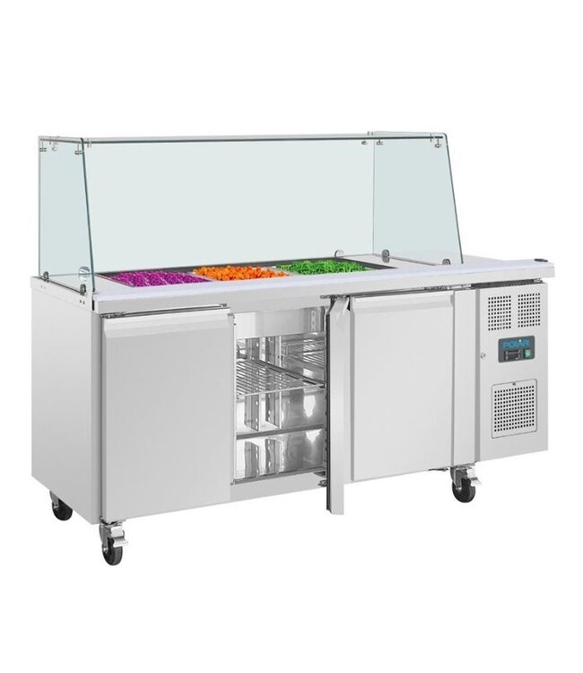 Saladette met glazen vitrine | 3 deurs | 3x 1/1GN | (H)136x(B)179,5x(D)70cm