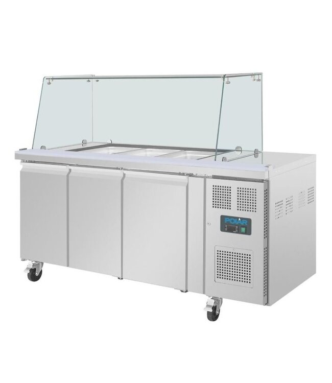 Saladette met glazen vitrine | 3 deurs | 3x 1/1GN | (H)136x(B)179,5x(D)70cm