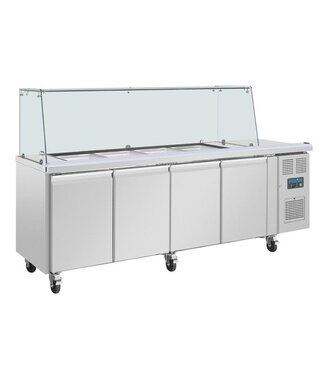 Polar Saladette met glazen vitrine | 4 deurs | 4x 1/1GN | (H)136x(B)223x(D)70cm