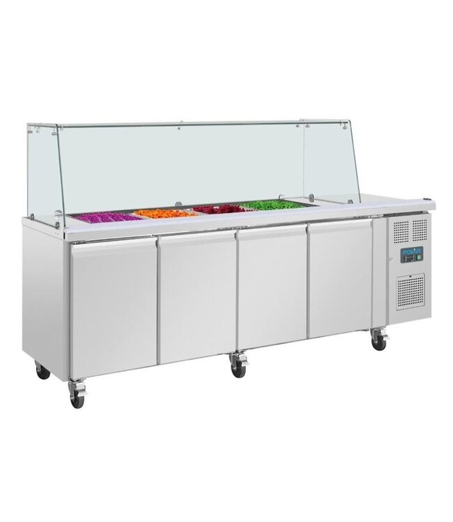 Saladette met glazen vitrine | 4 deurs | 4x 1/1GN | (H)136x(B)223x(D)70cm