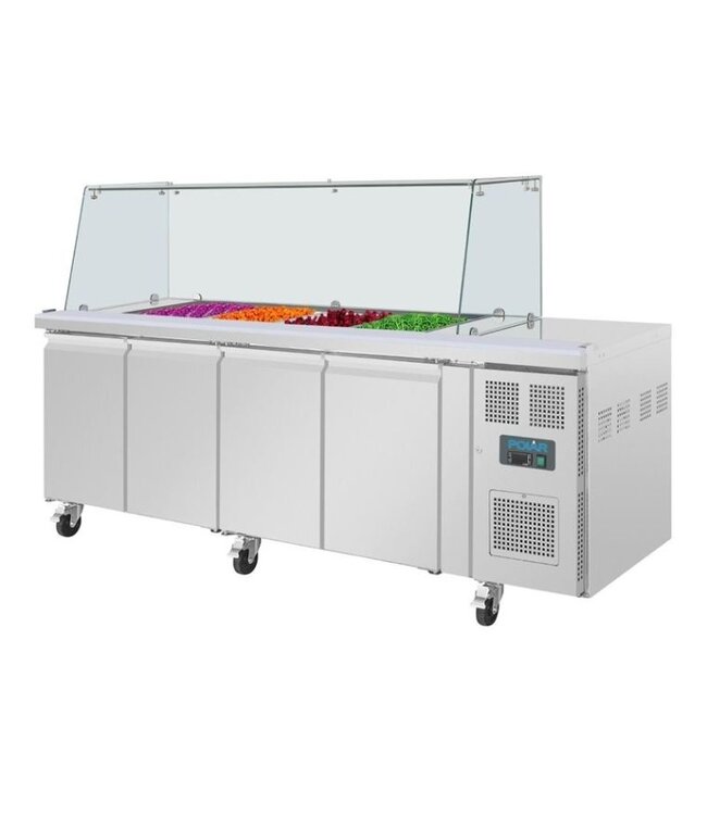 Saladette met glazen vitrine | 4 deurs | 4x 1/1GN | (H)136x(B)223x(D)70cm