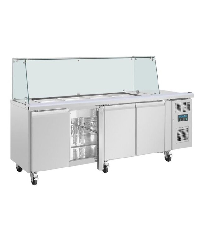Saladette met glazen vitrine | 4 deurs | 4x 1/1GN | (H)136x(B)223x(D)70cm