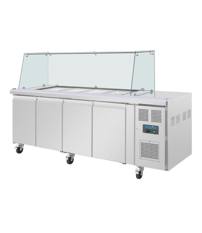 Saladette met glazen vitrine | 4 deurs | 4x 1/1GN | (H)136x(B)223x(D)70cm
