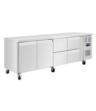 Polar Koelwerkbank RVS | 2 deurs en 4 lades | 476L | (H)86x(B)223x(D)70